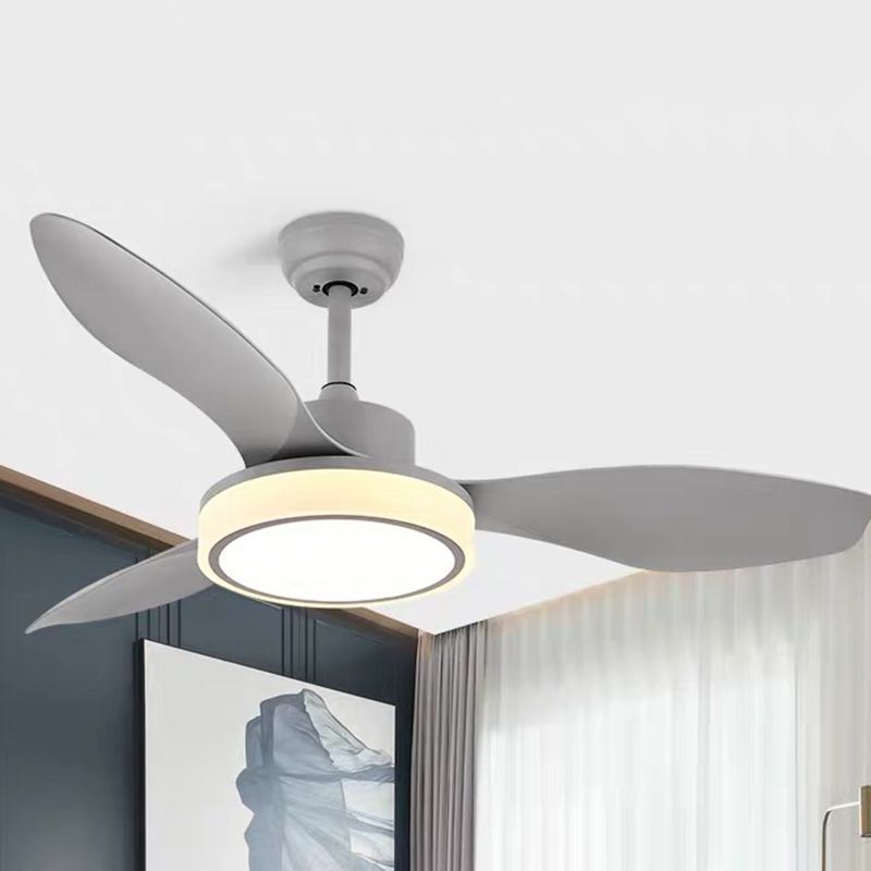 Rustieke cirkel semi-spoeling licht armatuur 48 "brede led metallic hangende ventilatorlamp in zwart/grijs, 3-blade