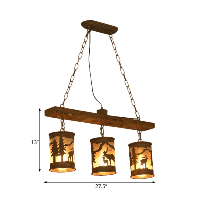 Cylinder Island Chandelier Light with Metal and Fabric Shade 3/5/6 Lights Vintage Hanging Lamp in Rust