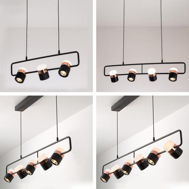 Modern Cylinder Shade Kitchen Island Lighting Black Metallic Light for Dining Room