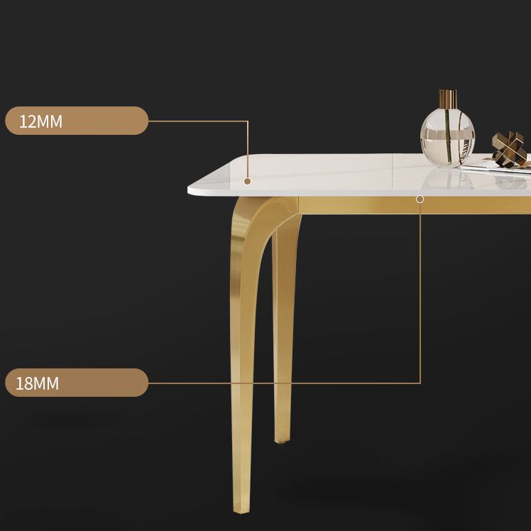 Glam Style Dinner Table Rectangle Stone Dining Room Table in White