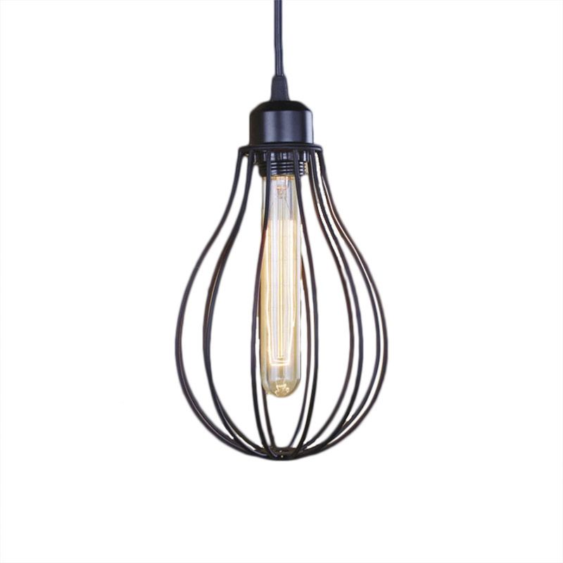 Metallic Black/Brass Pendant Ceiling Light Wire Cage 1 Light Vintage Industrial Ceiling Light with Bulb Shade