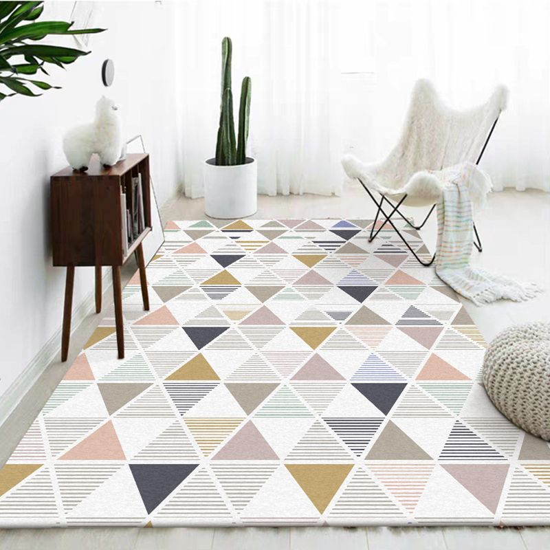 Novelty Modern Rug in Ivory Geometry Triangle Stripe Pattern Rug Polyester Anti-Slip Washable Carpet for Home Decoration