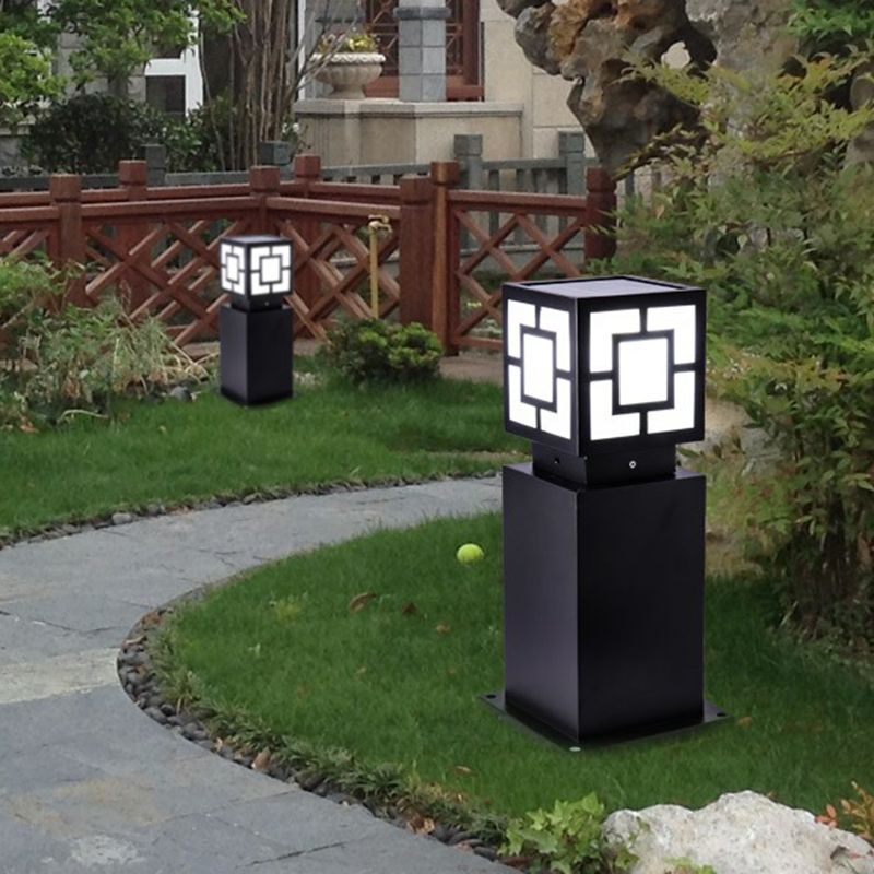 Black Square Solar Landscape Light Vintage Style Acrylic Outdoor LED Pathway Lamp