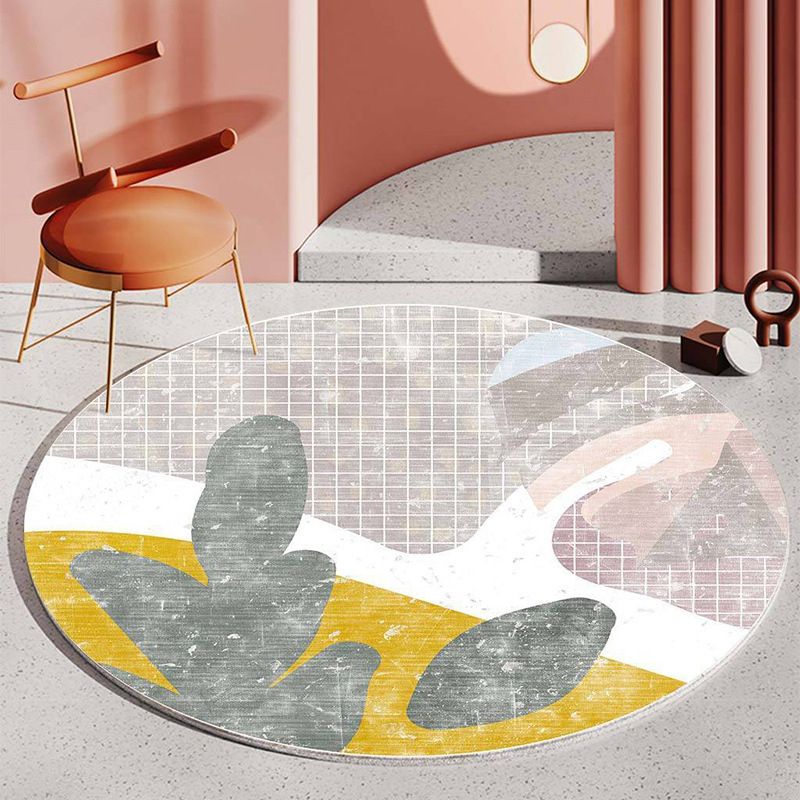 Light Orange Modern Area Rug Polyester Stripe Rug Non-Slip Backing Rug for Home Decor