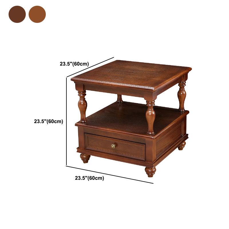 23.6" Tall Square Wood Top Side Table Brown 4 Legs End Table with Storage
