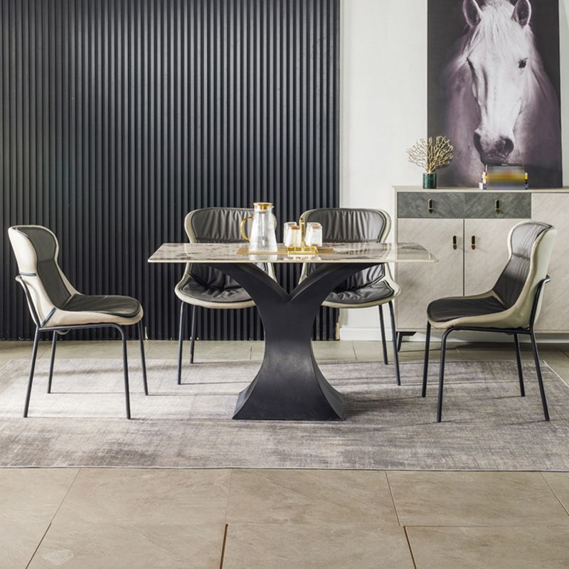 Industrial Style Leather Dining Side Chairs Solid Back Armless Side Chair