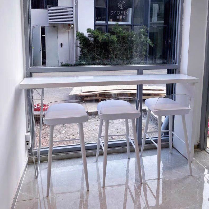 Modern White Counter Height Table Metal and Wood Indoor Rectangle Pub Bar Table