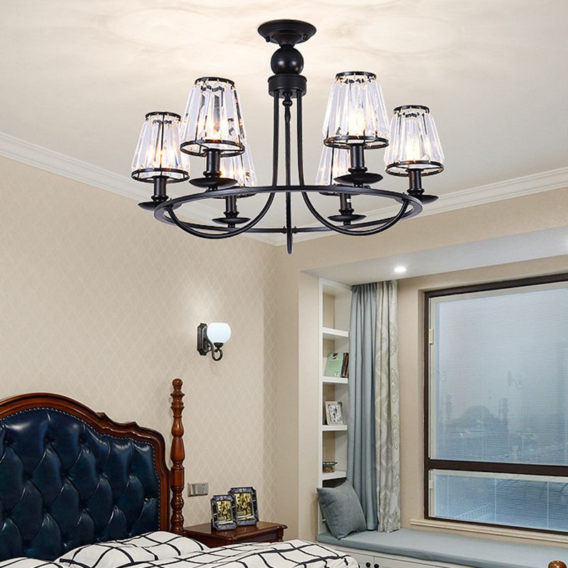 Schwarze konische Deckenhängung Lampe Traditionelle Cut-Kristall-Esszimmer Kronleuchter