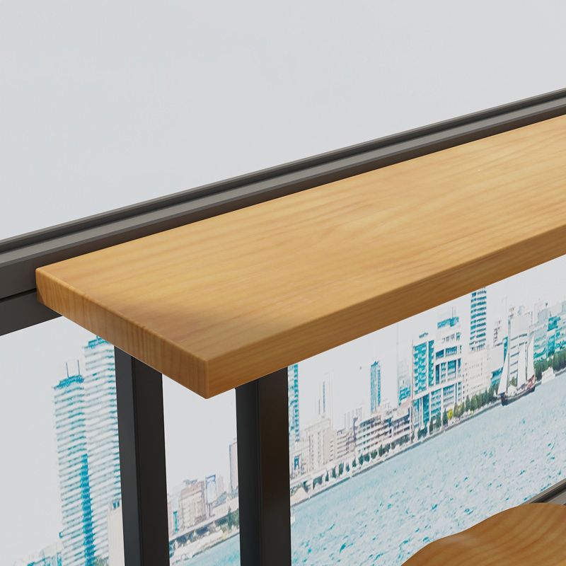 Kitchen Natural Finish Solid Wood Pub Table with Black Metal Frame