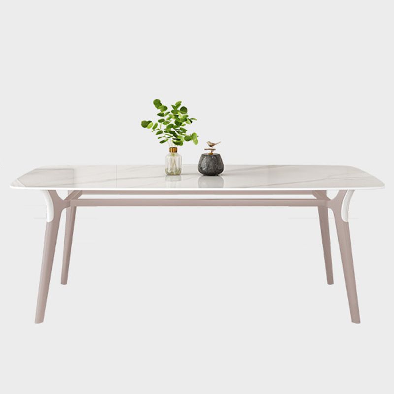 Glam Dinner Table Stone Rectangle Dining Room Table in White