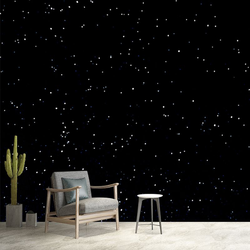 Whole Night Sky Star Mural Wallpaper Waterproof Modernist Bedroom Wall Art in Black