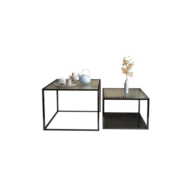 Modern Style Black/off-white/gold Metal Base Square Side Table