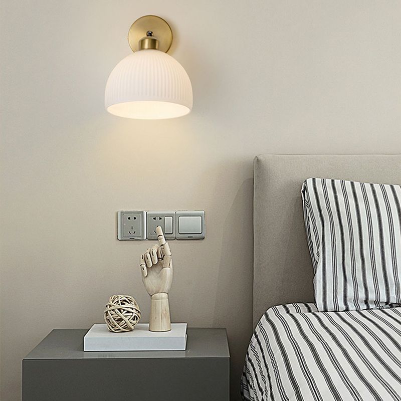 Nordic Style Wall Light Dome Shape Adjustable Wall Lamp with Glass Shade for Bedroom