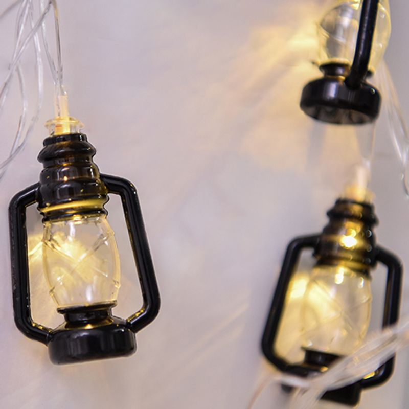 Black Kerosene Shape LED Fairy Lamp Artistic Battery Powered String Lighting for Bedroom