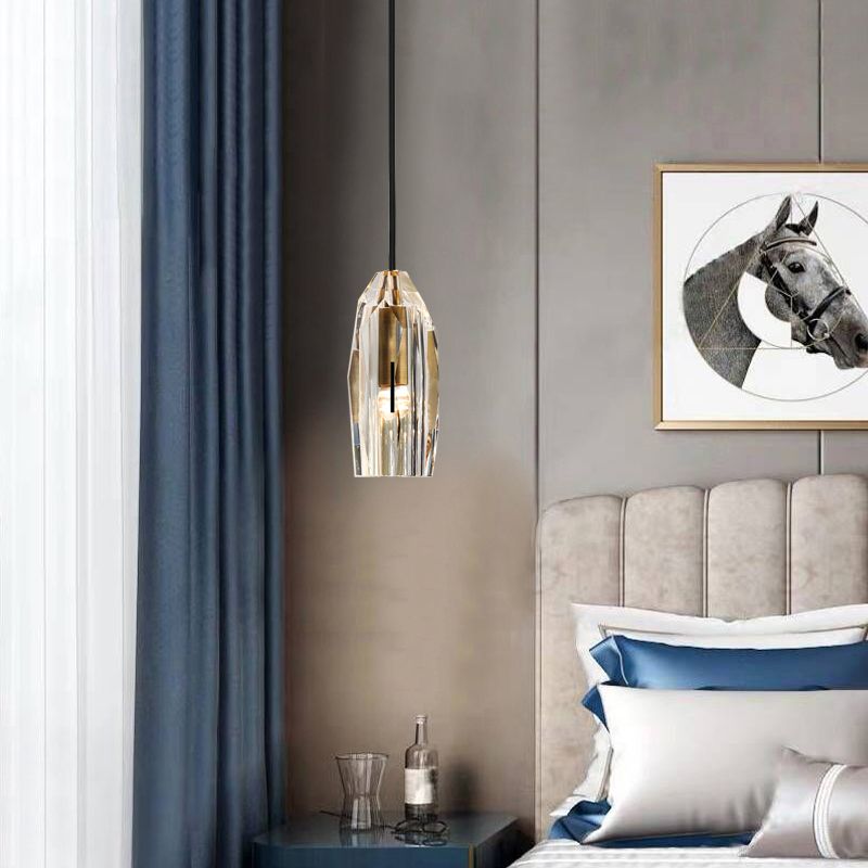 Modern Artistic Single Pendant Light Copper Geometric Hanging Lamp with Crystal Shade