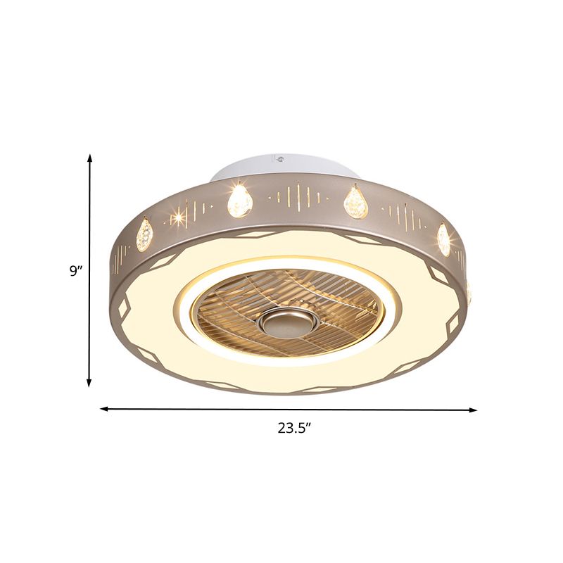 Circle slaapkamer semi -spoeling mount licht moderne acryl led champagne hangende plafondventilator lamp, 19,5 "/23.5" w
