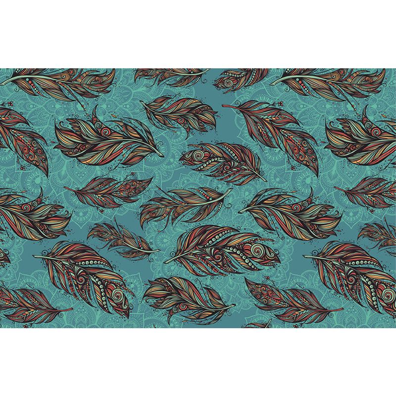 Modern Feathers Wall Murals for Backsplash, Customize Size Available Wall Art in Aqua and Brown