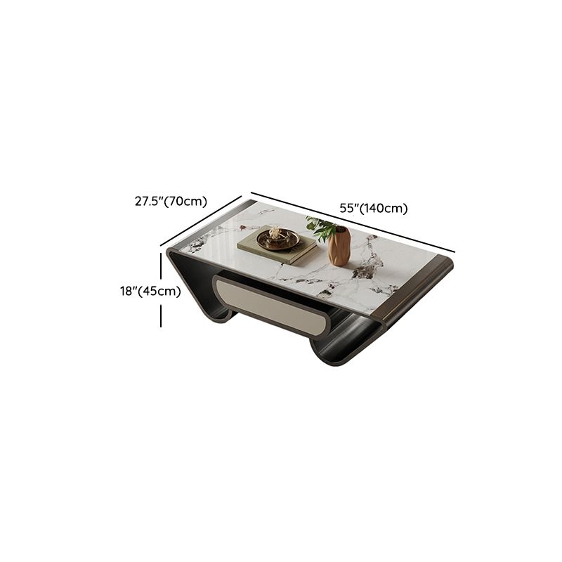 Slate Abstract Coffee Table Glam Rectangular Cocktail Table with Storage Drawer
