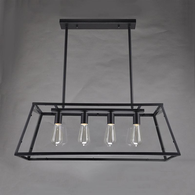 Rectangular Shape over Island Lighting Modern Style Metal 4 Lights Hanging Lamp in Black