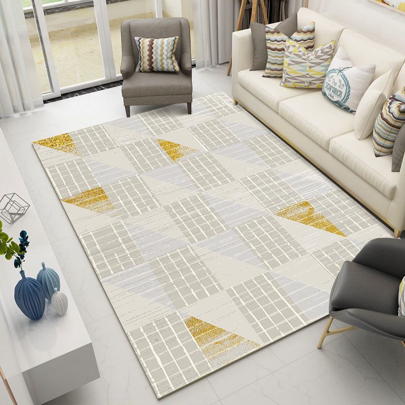 White Minimalist Rug Polyester Rectangle Rug Non-Slip Backing Rug for Home Decoration