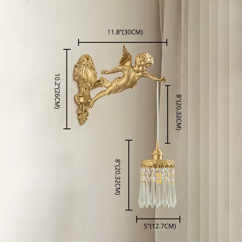 Brass Vintage Angle Pendant  Lamp 1 Light Bedroom Pendant Lighting with Crystal Drip