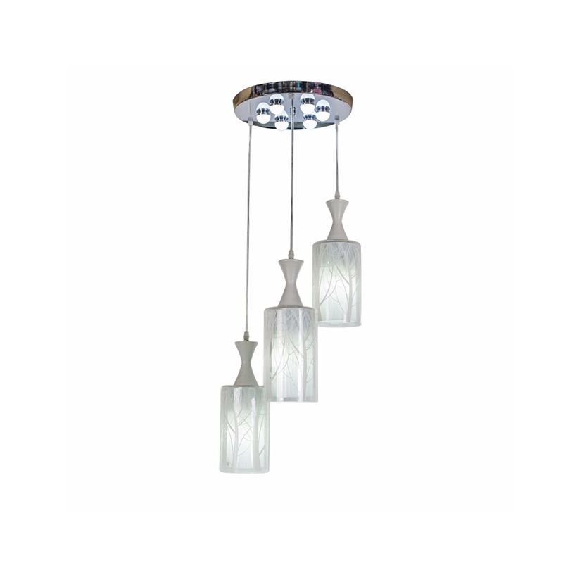 3 teste Sala da pranzo Light Multifiling Light Contemporary White Cipant Lampada con sfumatura in vetro a motivi cilindri