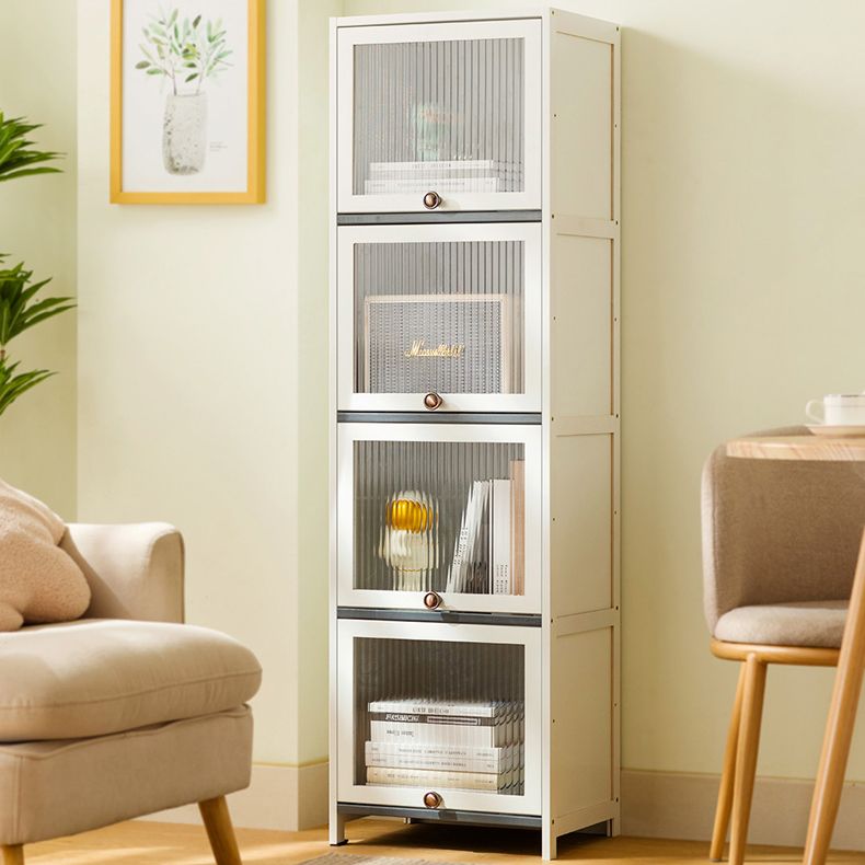 Contemporary Bamboo Accent Cabinet in White 12.6" D Chest with Glass Paned