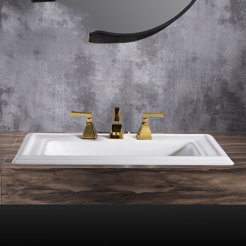 Contemporary Bathroom Sink Porcelain Rectangular Drop-in Bathroom Sink with Pop-Up Drain
