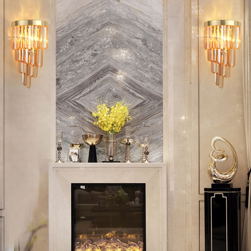 Contemporary Spiral Wall Mount Light Metal 2 Lights Wall Lamp with Faceted Crystal in Clear/Amber for Living Room