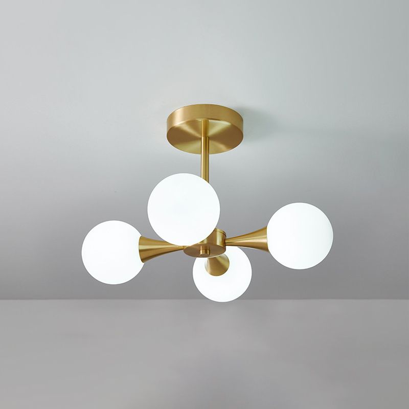 Opal Glass Globe Semi Flush Ceiling Lights Modern Style Multi Lights Semi Mount Lighting