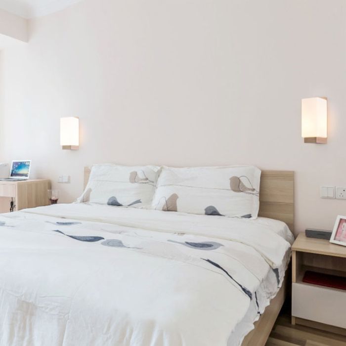 Wooden 1-Light Wall Lamp in Modern Concise Style Rectangular Glass Wall Light for Bedroom