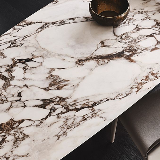 Modern Gray Stone Top Table Metal Base Rectangle Dining Table for Kitchen