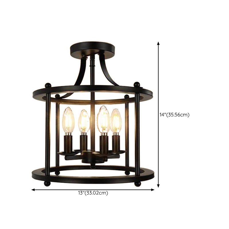 Dark Black Ceiling Semi Flush Iron 4 - Light Industrial Semi Flush