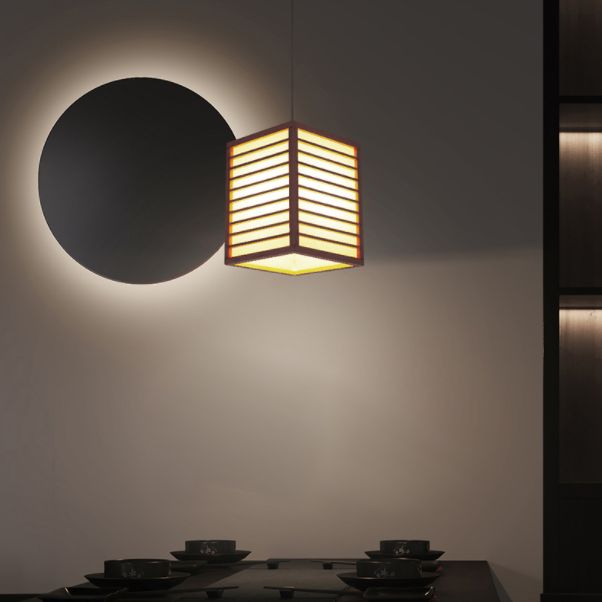 Japanische Laterne Hanglampe Holz 1 Kopf Esszimmer Suspension Licht in Beige
