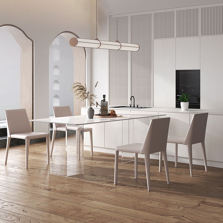 Modern White Stone Table Rectangle Dining Room Table for Kitchen