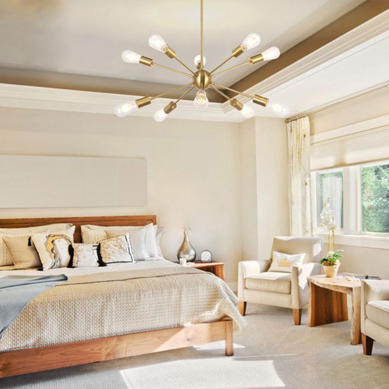 10-Light Sphere Ceiling Lights, Starbust Style Sputnik Design Led Bulb Metallic Chandelier