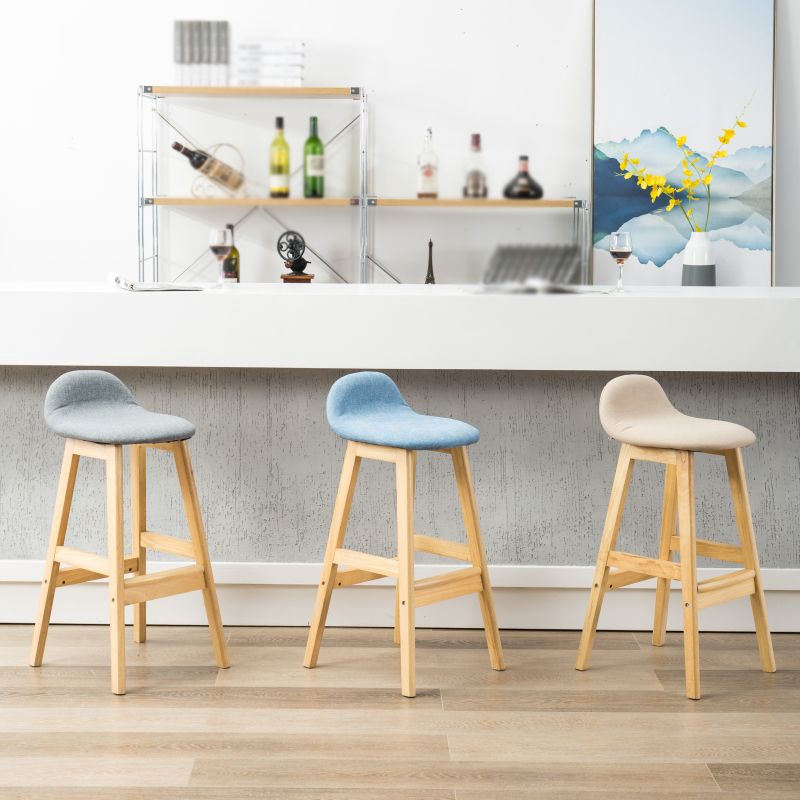 Taburete de bar sin brazos con respaldo moderno, taburete de bar de madera para tienda de postres con cojín y pedal
