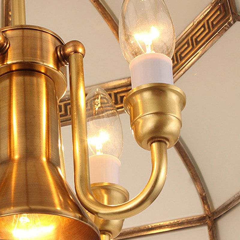 Brass 5 teste Lumo Luce Colonialismo Crema Crema Glass Dome Luce soffitto a sospensione per sala da pranzo