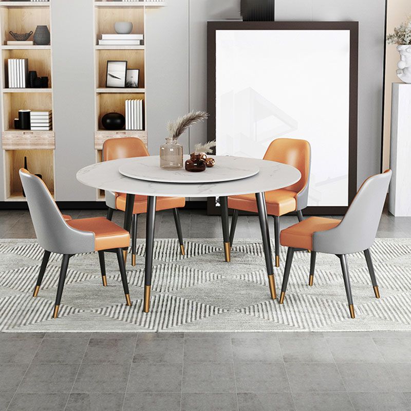 Traditional Luxury Dining Table Stone and Metal Round Tripod Base Dining Table