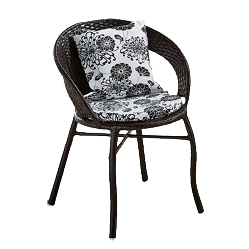 Glass Dining Table Set with Armless Rattan Chairs for Courtyard