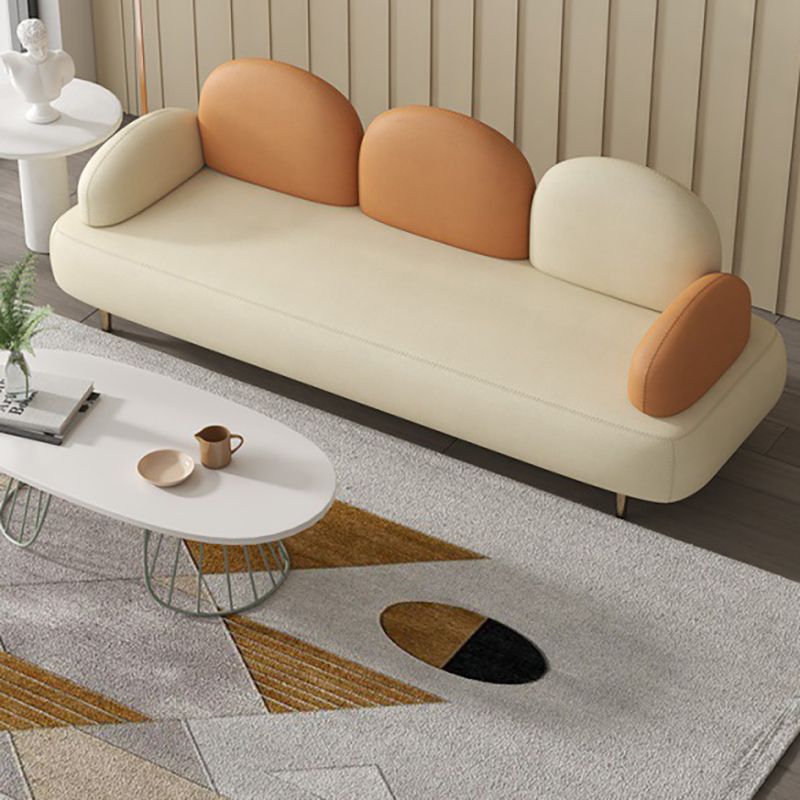 Modern Curved 4 Metal Legs Sofa Faux Leather Recessed Arm Sofa
