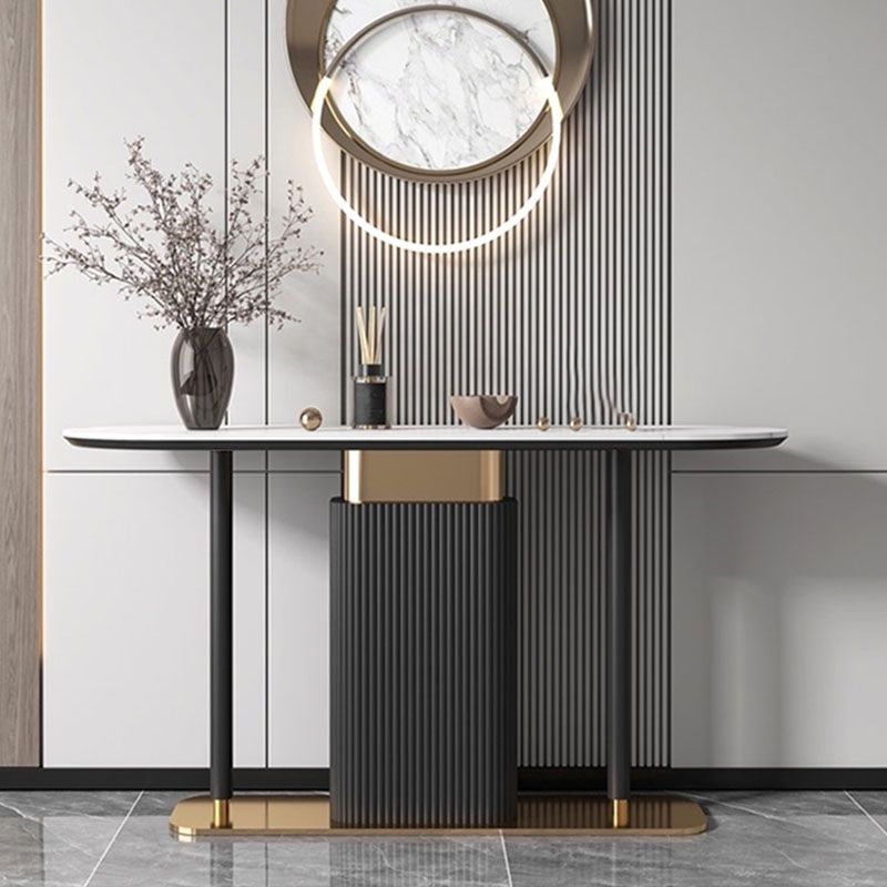 Modern Oval Console Table Stone Console Sofa Table in White/Black
