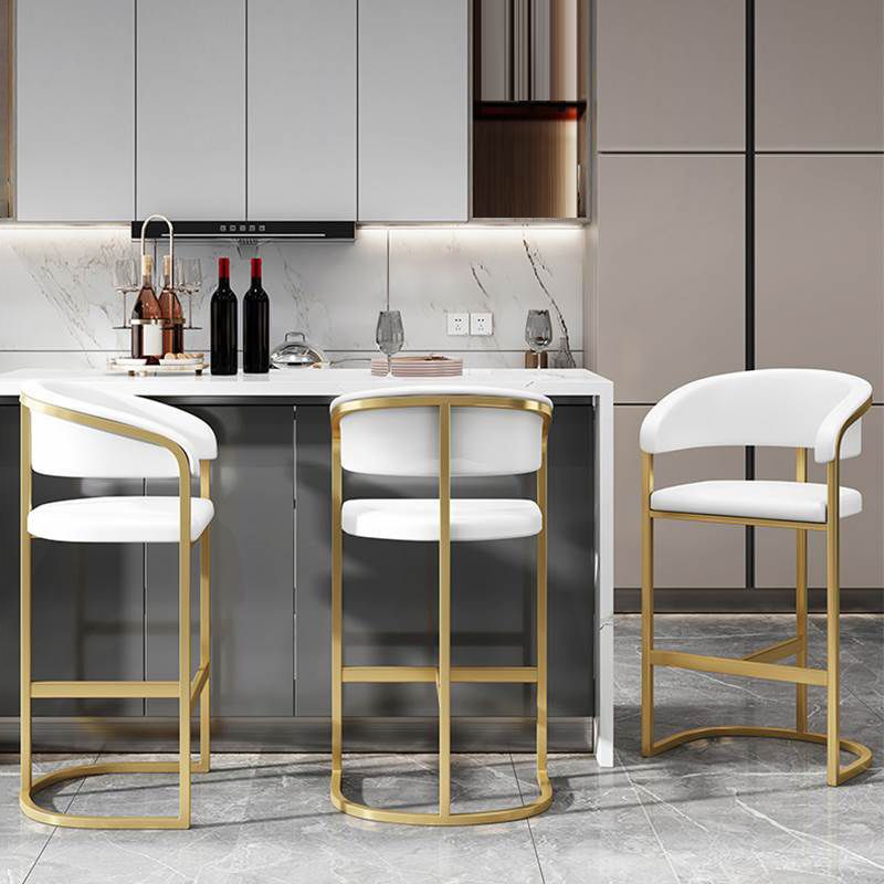 Glam Armrest Backrest Counter Stool Iron Bar Stool with Leather Cushion and Pedal