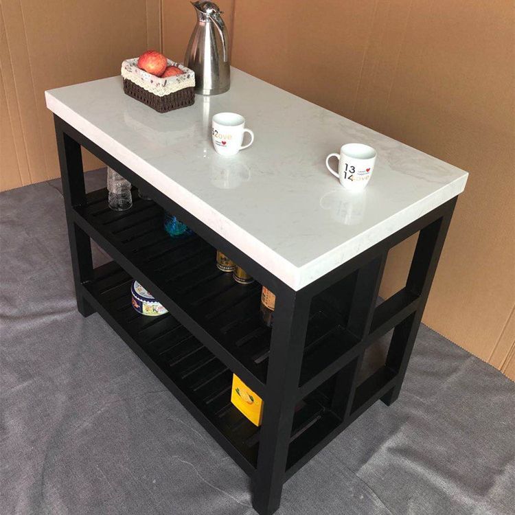 Modern Dining Room Kitchen Island Marble Prep Table with Storage Shelf