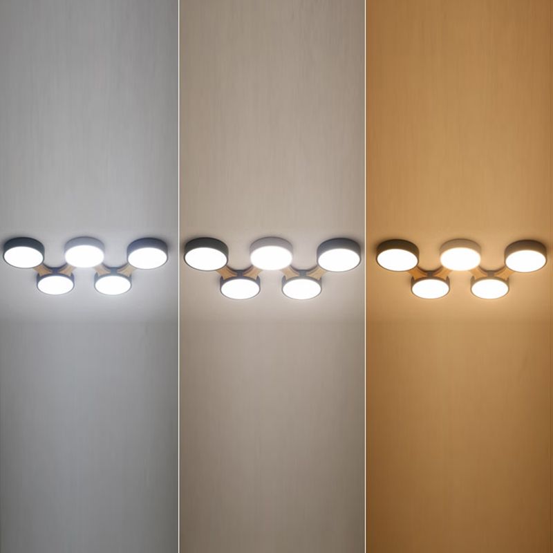Circular LED Macaron Ceiling Fixture in Modern Creative Style Wooden Flush Mount with Acrylic Shade