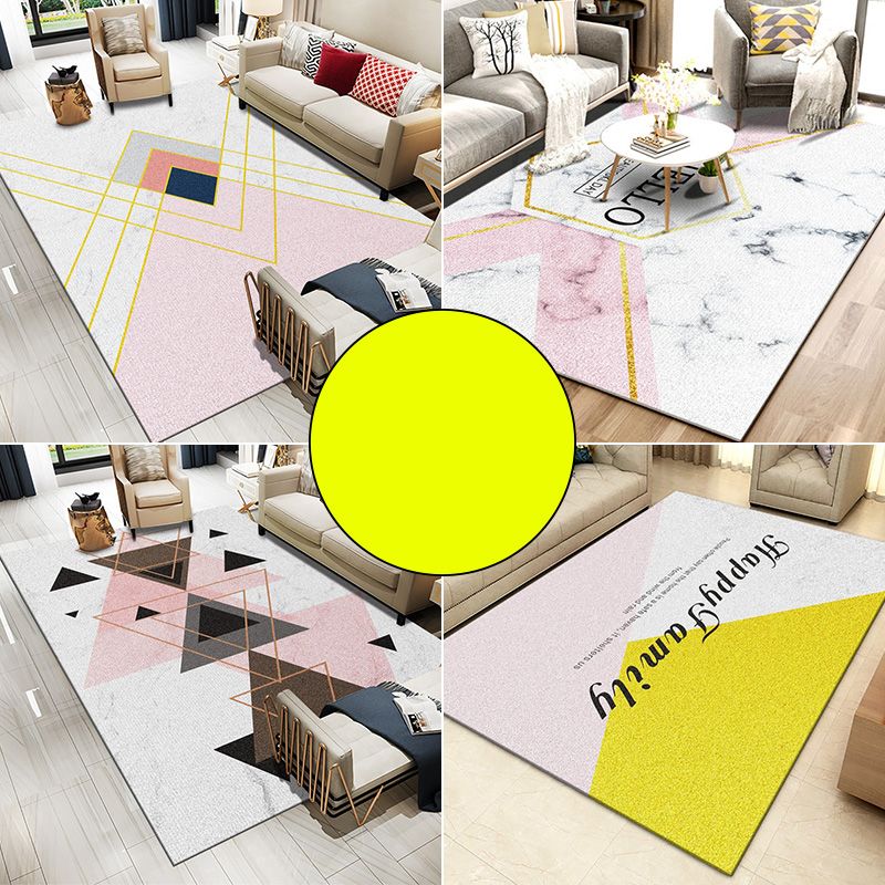 Relaxing Geometric Printed Rug Multi Color Synthetics Area Carpet Non-Slip Backing Pet Friendly Indoor Rug for Parlor