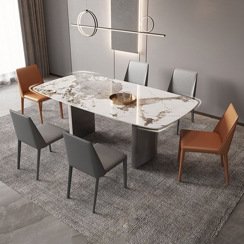 Modern Rectangle Stone Table Standard Height Double Pedestal Dining Table