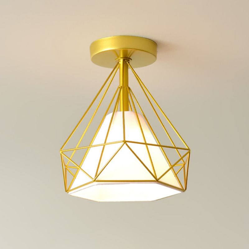 Geometric Shape Flush Lights Modern Style Metal 1 Light Flush Mount Fixture in Black/Gold