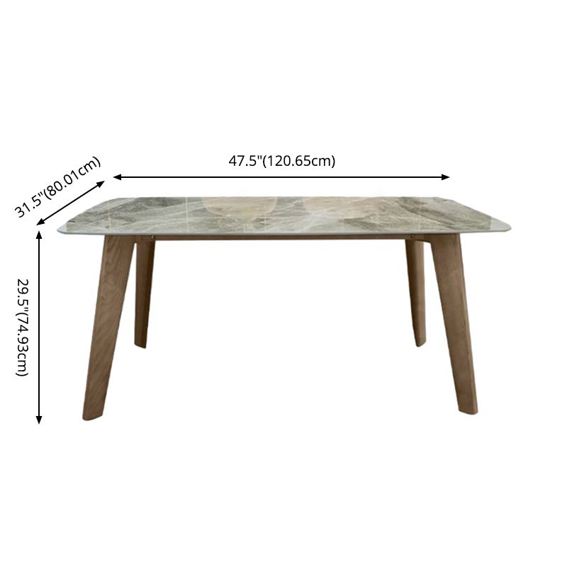 Scandinavische stijl rechthoekige gesinterde stenen tafel bruine poten eettafel met houten basis