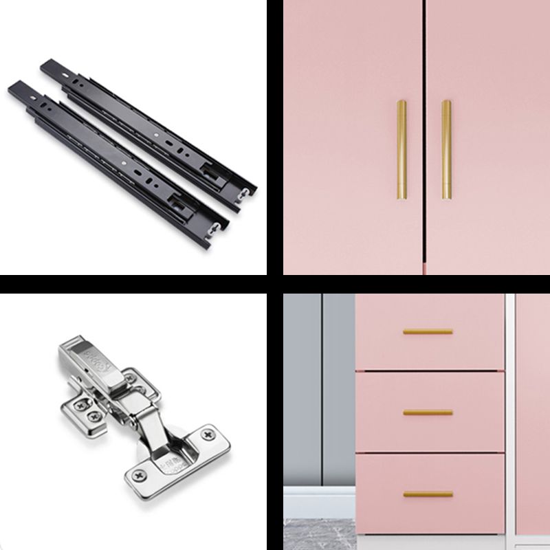Pink Hanging Clothes Rack Wooden Wardrobe Armoire with Lower Storage Drawers